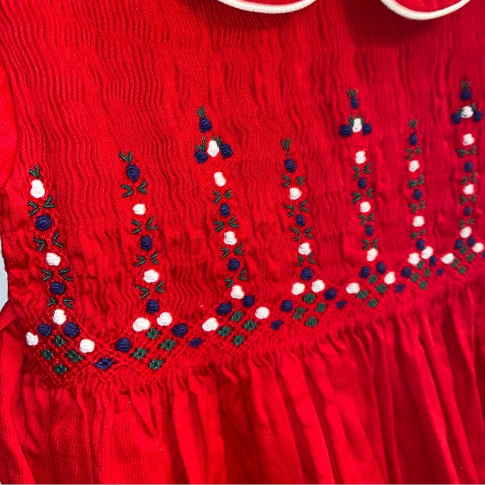 Beautiful Red Smocked Yoke Sash Dress